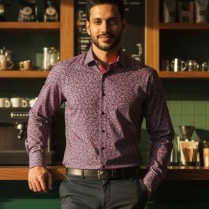 Cigar Couture Casual Button Down Long Sleeve Red/Blue Floral Shirt Mens Large